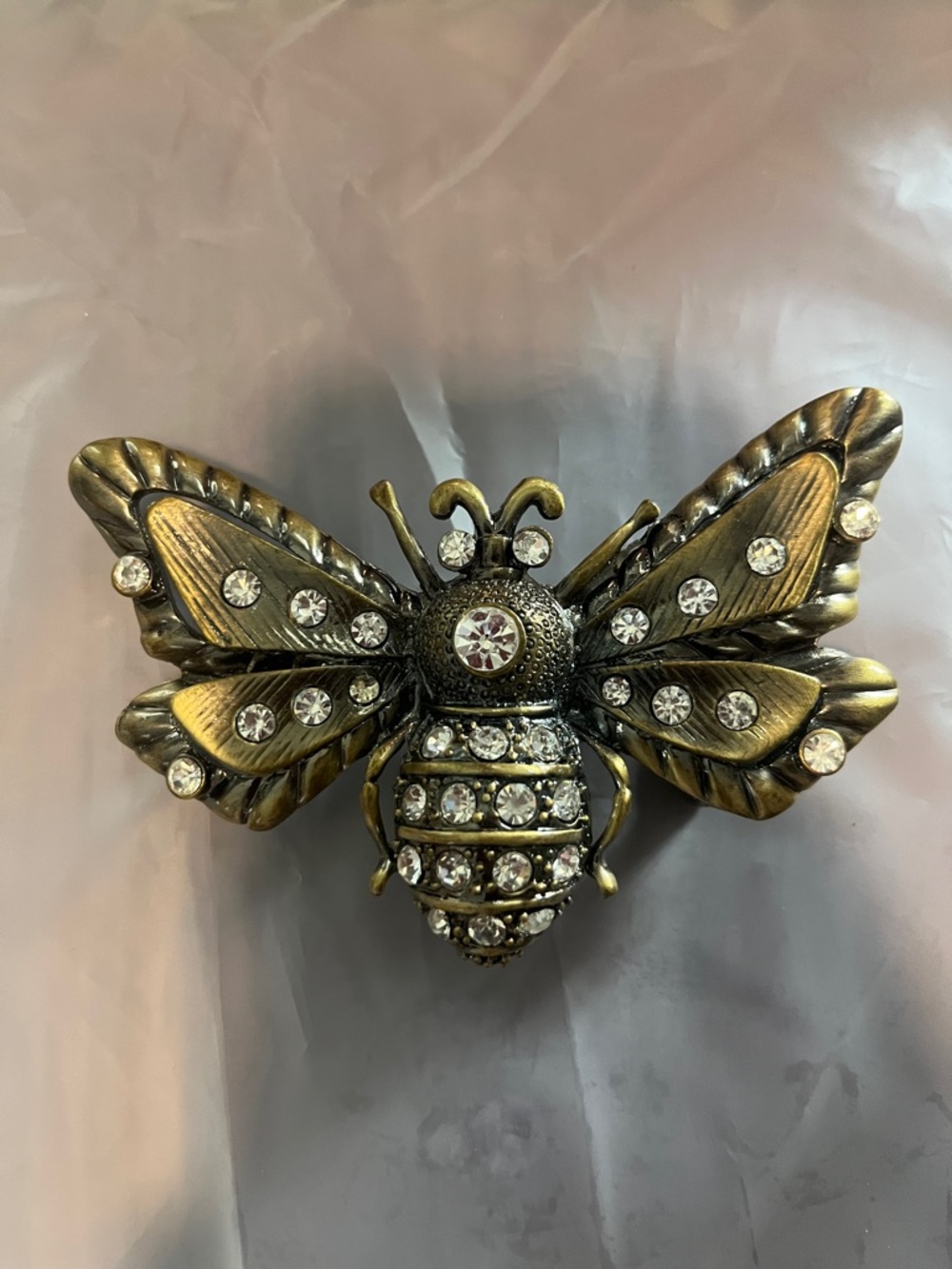 Crystal-Embellished Antique Gold Bee Brooch
